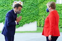 Emmanuel Macron et Angela Merkel lors d'une réunion à Berlin le 18 juin. 

