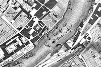 Le Tibre au niveau de l’ancien pont Sublicius, entre les  rioni  du Trastevere (à g.) et de Ripa
(carte issue de  La Nouvelle Topographie de Rome , de Giovanni Battista Nolli, publiée en 1748). 
