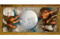 Decouverte en 1969 au plafond du Casino dell'Aurora, cette fresque (detail) representant Jupiter (a g.), Neptune (a dr., en haut) et Pluton (a dr., en bas) autour du globe celeste est l'unique exemple de peinture murale realisee par le Caravage a Rome.
