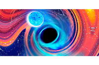 Vue d'artiste d'une fusion entre un trou noir et une étoile à neutrons.
