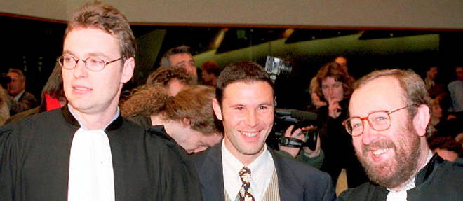 Jean-Marc Bosman et ses deux avocats le 15 decembre 1995 a la Cour de justice europenne.
