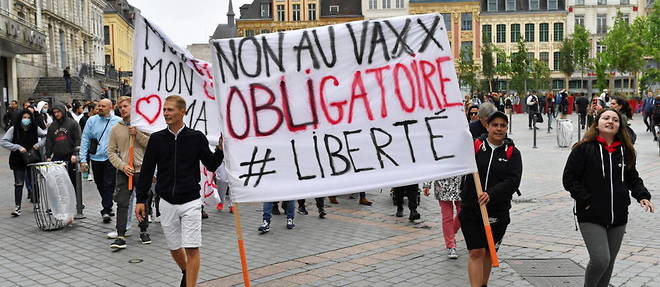 Environ 500 personnes ont defile contre l'obligation vaccinale dans le centre-ville de Lille.
