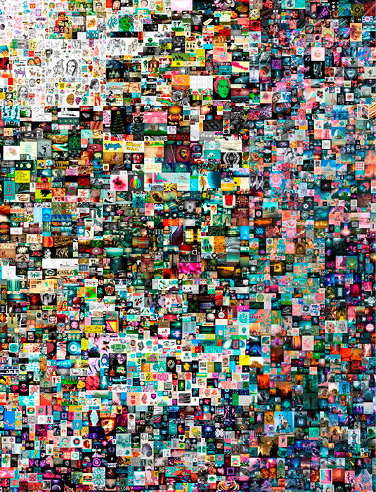 
        Record. << Everydays : the First 5 000 Days >>, le collage numerique de l'artiste americain Beeple, pionnier de l'explosion du marche de l'art virtuel, a ete vendu 69,3 millions de dollars par Christie's, le 11 mars 2021.
