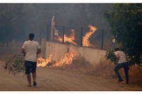 Des habitants tentent de lutter contre les incendies à Manavgat, dans la province d'Antalya, en Turquie, le 11 août 2021. 
