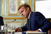 Emmanuel Macron, lors de la réunion virtuelle exceptionnelle du G7, le 24 août.
