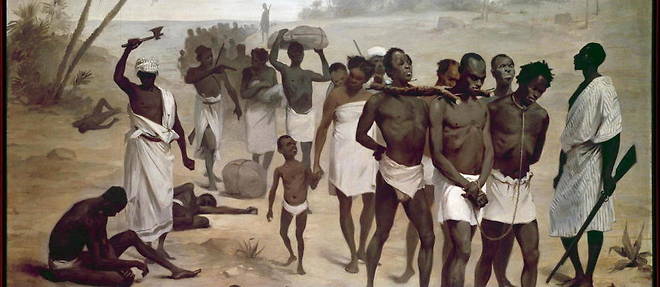 Convoi d'esclaves en Afrique, vers 1859 (peinture anonyme).
