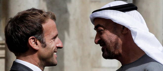 Le prince heritier d'Abou Dhabi, Mohammed ben Zayed, recu au chateau de Fontainebleau par le president Emmanuel Macron, le 15 septembre 2021.
