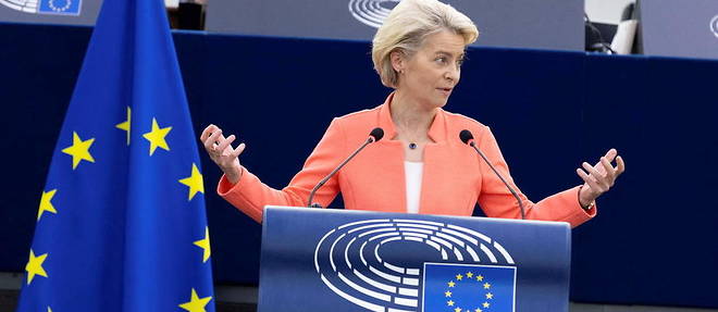 La presidente de la Commission europeenne Ursula von der Leyen lors de son discours du 15 septembre 2021.
