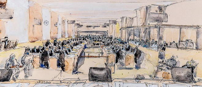 La salle de la cour d'assises specialement composee pour le proces des attentats du 13 novembre 2015, au palais de justice de Paris.  
