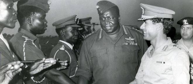 Idi Amin Dada president-dictateur de l'Ouganda, de 1971 a 1979, ici avec Mouammar Kadhafi qui a gouverne de 1969 a 2011. 
