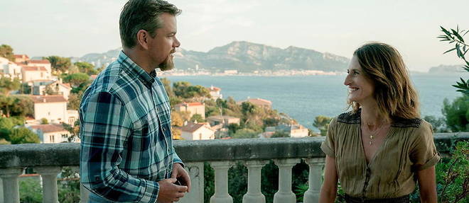 Matt Damon et Camille Cottin sur le tournage de Stillwater, a Marseille. 
