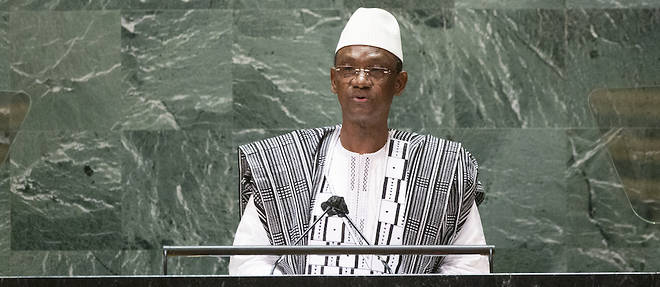 Le Premier ministre malien Choguel Maiga a la tribune de l'Assemblee generale de l'ONU a New York le 25 septembre 2021. 
