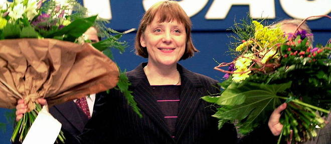 Angela Merkel en avril 2000 alors qu'elle vient d'etre designee chef de son parti la CDU.
