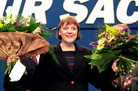 Angela Merkel en avril 2000 alors qu'elle vient d'être désignée chef de son parti la CDU.
