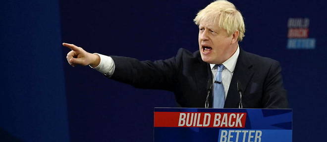 Le Premier ministre britannique Boris Johnson lors du congres conservateur a Manchester le 6 octobre 2021.
