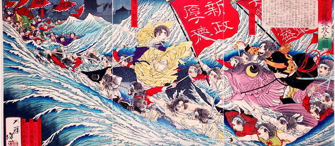 Interpretation picturale des prouesses militaires de Takamori (1828-1877).

