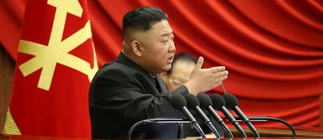 Kim Jong-un lors d'un discours a  Pyongyang, Coree du Nord, le 29 juin 2021.
