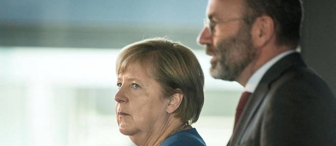 Angela Merkel et Manfred Weber, president du groupe PPE au Parlement europeen depuis 2014.
