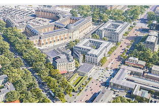 Vue aérienne du futur office du tourisme de Versailles, en bas des anciennes écuries du château.
