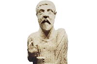 Statuette représentant l’adorateur d’un dieu d’une région de l’Empire parthe (247 av. J.-C.-224 ap. J.-C.), situé à l’ouest de l’Iran actuel. Calcaire, milieu du I er  siècle après J.-C.
