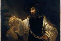 << Representation d'Aristote face au buste d'Homere >>, peinture de Rembrandt, vers 1653.
