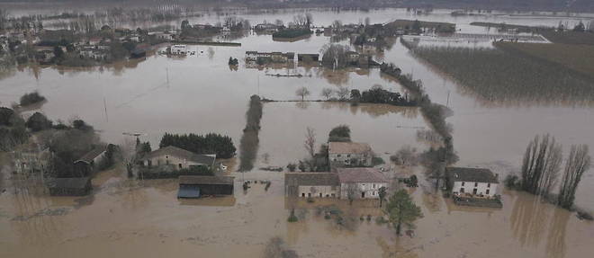 En fevrier 2021, le village de Bassanne sous les eaux apres les pluies diluviennes qui ont fait sortir la Garonne de son lit.  
