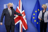 Le Premier ministre britannique, Boris Johnson, et la présidente de la Commission européenne, Ursula von der Leyen, à Bruxelles, 9 December 2020. 

