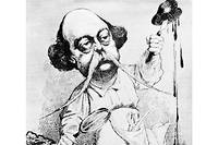Flaubert dissequant Madame Bovary. Caricature d'Achille Lernot, parue dans  La Parodie  en 1869.
