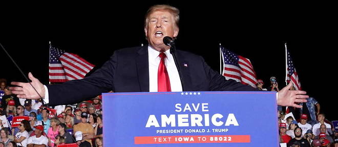 L'ancien president americain Donald Trump lors d'un meeting a Des Moines, Iowa, le 9 octobre 2021.
