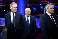 Philippe Juvin, Éric Ciotti et Xavier Bertrand pendant le débat des Républicains.
