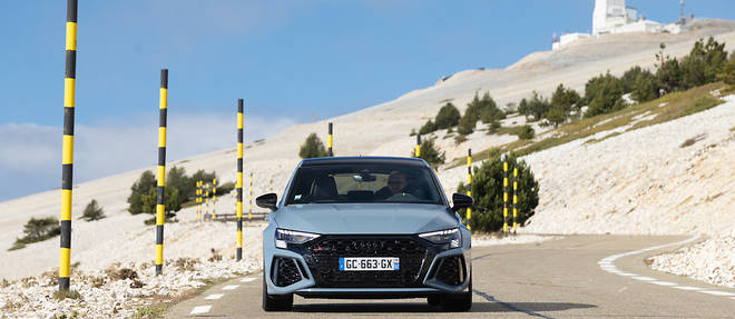 Rencontre au sommet pour l'Audi RS3 et le Ventoux, un juge impitoyable comme les routes tres exigeantes environnantes.
