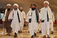 La delegation talibane, le 12 aout 2021, dans un hotel de Doha, au Qatar.
