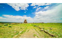 Ruines de la cite medievale armenienne d'Ani, pres de Kars (Turquie), proche de la frontiere avec l'Armenie, en juin 2021.
