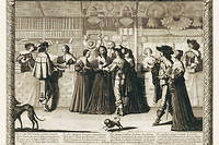 Achat de livres et autres, Galerie du Palais, eau-forte d'Abraham Bosse, vers 1639,  (Histoire du livre imprimé)
