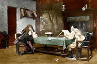 « Les auteurs Jean-Baptiste Poquelin dit “Molière” (1622-1673) et Pierre Corneille (1606-1684) », lithographie d'après la peinture de Jean-Léon Gérôme, XIX e  siecle.
