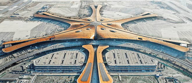 Vue aerienne de l'aeroport international de Pekin-Daxing, ouvert en 2019. 