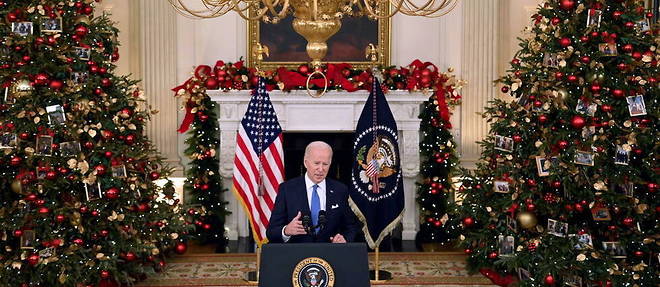 Le president americain, Joe Biden, lors d'une allocution le 21 decembre 2021 a la Maison-Blanche.
