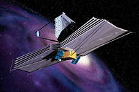 Représentation artistique du télescope spatial James Webb. 
