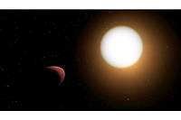 Vue d’artiste de la planète WASP-103b et de son étoile hôte.
