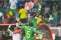 Vincent Aboubakar du Cameroun célèbre son troisième but contre l'Éthiopie, au stade Olembe le 13 janvier 2022.
