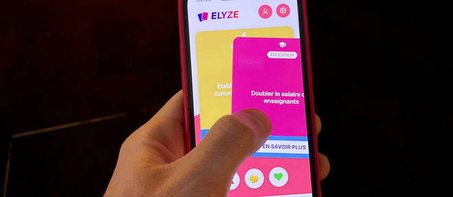 Developpee par deux etudiants, Elyze fait << matcher >> l'utilisateur avec un candidat en fonction des propositions politiques qu'il approuve, a la maniere du geant de la rencontre Tinder.
