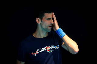 Novak Djokovic s'entraînant à Melbourne, le 12 janvier 2022.
