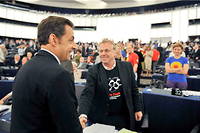 Nicolas Sarkozy et Daniel Cohn-Bendit au Parlement europeen en 2008.
