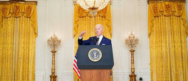 Le president americain Joe Biden lors de sa conference de presse du 19 janvier 2022 a la Maison-Blanche.
