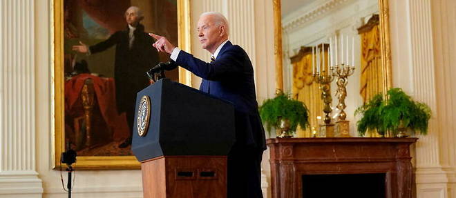 Le president americain Joe Biden lors de sa conference de presse le 19 janvier 2022 a la Maison-Blanche.
