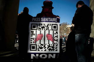 Lors d'une manifestation contre le pass vaccinal à Toulouse, le 15 janvier. 
