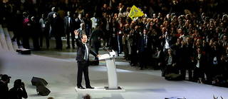 François Hollande au Bourget le 22 janvier 2012. « On a cranté la campagne », observe un conseiller du candidat socialiste.
