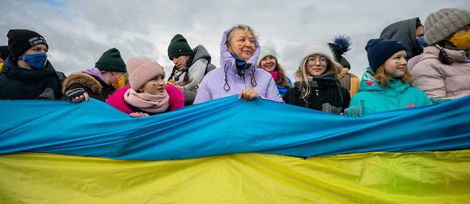 Une importante manifestation a eu lieu a Kiev, en Ukraine, pour le Jour de l'Unite, le 22 janvier 2022.
