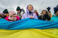 Une importante manifestation a eu lieu a Kiev, en Ukraine, pour le Jour de l&#039;Unite, le 22 janvier 2022.
