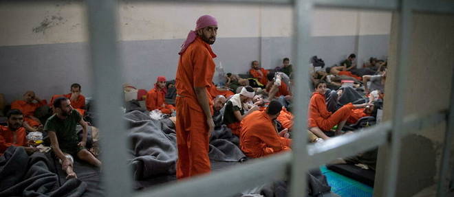 La prison Al Sina'a, a Hassake, en octobre 2019. Plus de 3000 djihadistes d'une cinquantaine de nationalites y sont detenus.
